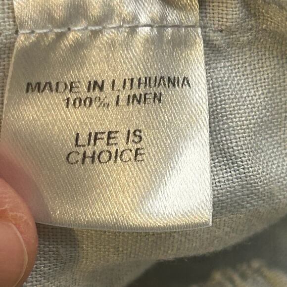 Flax light gray pull on wide leg cropped 100% linen pants with pockets size L - Picture 5 of 6